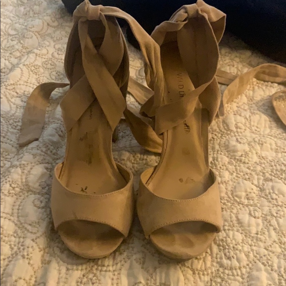 Nude Suede Block Heel Lace Up Heels